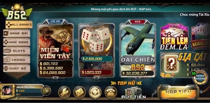 Các mảng game bài trên b52 đều vô cùng thú vị